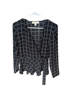 Michael Kors Surplice Peplum Blouse – Black & White Windowpane